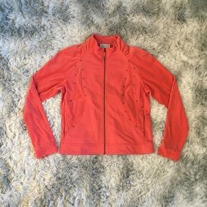 Womens St. John Sport Full Zip Sweater Cotton Blend Pink Size Small